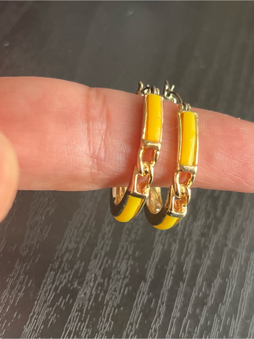 Yellow Enamel Gold Tone Hoop Earrings – Retro Inspired Huggies